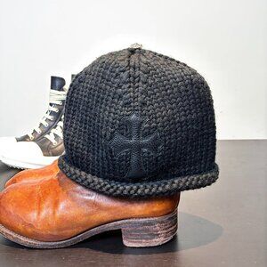 Chrome Hearts Leather Cross Patch Cashmere Beanie Black